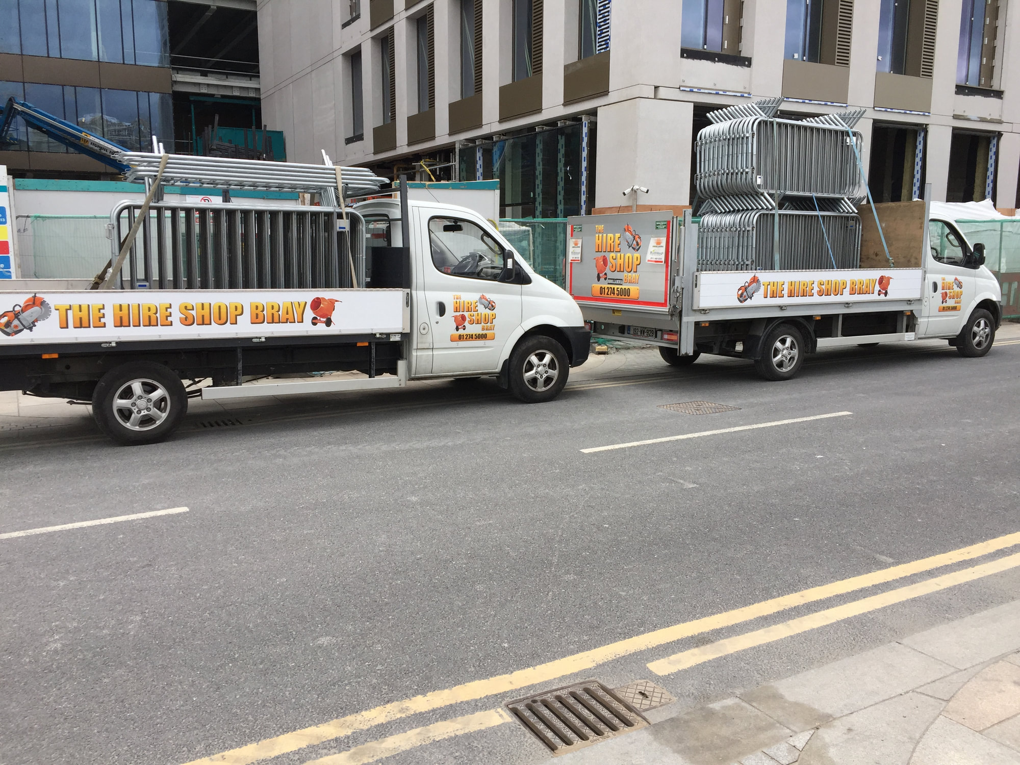 The Hire Shop Bray trucks with equipment on site